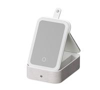 Práctico estuche de maquillaje de viaje con iluminación LED integrada y caja de almacenamiento de joyas, diseños resistentes para llevar en el camino, Blanco-l