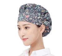 Práctico gorro de chefs unisex para cocina, servicio de cocina y otros trabajos, gorro multicolor, azul marino (Navy Blue Flowers), Talla única