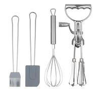 Práctico juego de batidor de huevos de acero inoxidable, 4 piezas, diseño ergonómico, juego de batidores manuales para tareas de batido de masa de crema, batidor ergonómico con espátula de silicona
