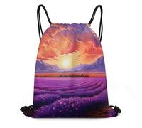 Práctico Mochila de Cuerda Campo de Lavanda, Flores Morada, Atardecer Cómodos Bolsa con Cordón para Yoga Adulto Viaje 36X42cm