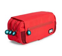 PracticOffice Estuche Portatodo Triple de Amplios Apartados Interiores con Cremallera Individual. Estuche para Material Escolar y Viaje (BB Rojo)