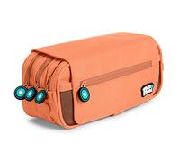 PracticOffice Estuche Portatodo Triple de Amplios Apartados Interiores con Cremallera Individual. Estuche para Material Escolar y Viaje (BB Coral)