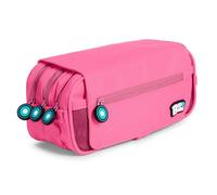PracticOffice Estuche Portatodo Triple de Amplios Apartados Interiores con Cremallera Individual. Estuche para Material Escolar y Viaje (BB Rosa)