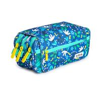 PracticOffice Estuche Portatodo Triple Design de Amplios Apartados Interiores con Cremallera Individual para Material Escolar y Viaje (Blue Garden)