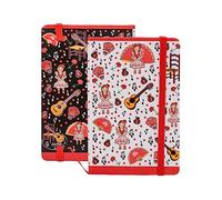 PracticOffice Libreta de Notas A6 con Cubiertas Rígidas, Cierre de Goma Plana y Marcapáginas de Tela (Flamenca)