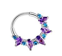 Prácticos anillos de nariz de acero resistente con elegantes detalles de amatista y circonita para un uso prolongado, diseños elegantes, acero de titanio