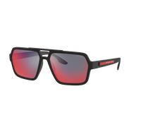 Prada Linea Rossa Hombre Sunglass PS 01XS - Color del Marco: Goma negro, Color de la Lente: Gris Oscuro Espejado Azul/Rojo
