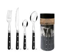 Pradel Essentiel Bistro-Club - Cubertería, 24 cubiertos de mesa, para 6 personas, acero inoxidable 18/0, acabado estándar, negro