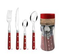 Pradel Essentiel Bistro-Club - Cubertería, 24 cubiertos de mesa, para 6 personas, acero inoxidable 18/0, acabado estándar, rojo