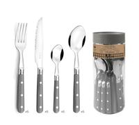 Pradel Essentiel Bistro-Club - Cubertería, 24 cubiertos de mesa, para 6 personas, acero inoxidable 18/0, acabado estándar, gris