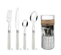 Pradel Essentiel Bistro-Club - Cubertería, 24 cubiertos de mesa, para 6 personas, acero inoxidable 18/0, acabado estándar, color crema