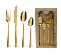 PRADEL ESSENTIEL - Juego de cubiertos de 24 piezas para 6 personas - Absolute - 18/0 Acero inoxidable, acabado estándar y arenado + recubrimiento PVD - Oro (Grosor 2 mm)