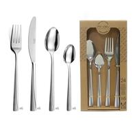 PRADEL ESSENTIEL - Juego de cubiertos de 24 piezas para 6 personas - Absolute - 18/0 Acero inoxidable, acabado estándar y arenado - Acero inoxidable (2 mm de grosor)