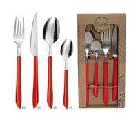 PRADEL ESSENTIEL - Juego de cubiertos de 24 piezas para 6 personas - Vibrato - 18/0 Acero inoxidable, acabado estándar - Rojo (Grosor 2,5 mm)