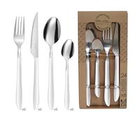PRADEL ESSENTIEL - Juego de cubiertos de 24 piezas para 6 personas - Vibrato - 18/0 Acero inoxidable, acabado estándar - Blanco (Grosor 2,5 mm)