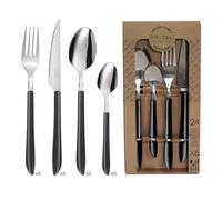 PRADEL ESSENTIEL - Juego de cubiertos de 24 piezas para 6 personas - Vibrato - 18/0 Acero inoxidable, acabado estándar - Negro (Grosor 2,5 mm)