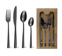PRADEL ESSENTIEL - Juego de cubiertos para 16 personas - Absolute - 18/0 Acero inoxidable, acabado estándar y arenado + recubrimiento PVD - Negro (Grosor 2 mm)