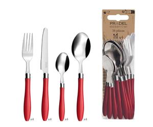 Pradel Essentiel Réglisse Cubertería 16 piezas 18/0 4 personas, Rojo | Juego de cubiertos para 16 personas, Sleeps 4, Acero inoxidable 18/0, Acabado estándar, Apto para lavavajillas