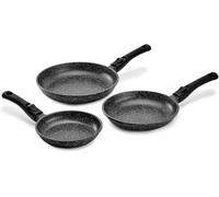 Pradel Excellence PCUI001032 - Juego de 3 sartenes de aluminio fundido premium Ø20,24,28 cm - Revestimiento antiadherente forma piedra - Mangas extraíbles - todo fuego, negro