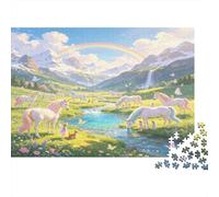 Pradera de Unicornios Puzzle de 1000 Piezas para Adultos Papel Valle Arcoíris Relajante Enfocar Familia Decoración Regalo 52x38cm/1000pcs