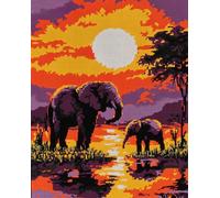 praderas africanas Latch Hook Rug Kit for Adults,Elefante animal,DIY Latch Hook Rug Kit with Preprinted Pattern Canvas,Needlework Crafts Rug for Home Decor,52x38cm