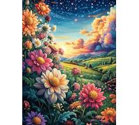 Prado de flores silvestres bajo cielo estrellado Puzzles 500 Piezas Maquetas 3D Educativas Profesionales Paisaje de cuento de hadas en caricatura Rompecabezas Para Familia Construir DIY Moderno Alivia
