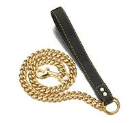 PRADOG Correa de metal para perro a prueba de mordeduras de 15 mm resistente con mango acolchado de cuero para perros grandes, medianos y pequeños (longitud total de 4 pies)