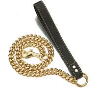 PRADOG Correa de metal para perro a prueba de mordeduras de 15 mm resistente con mango acolchado de cuero para perros grandes, medianos y pequeños (longitud total de 3 pies)