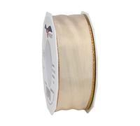 Präsent 4724025-104 Cinta de tafetán con Alambre, Poliéster, Rojo y Dorado, 40mm-25m