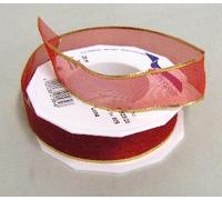 Präsent 6082520-609 Cinta de Organza con Borde de Alambre, Poliéster, Rojo, 25mm-20m