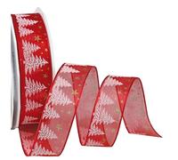 Präsent 7072520-609 Cinta de Organza Impresa, Poliéster, Rojo, 25mm-20m