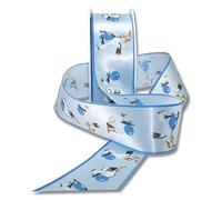 Präsent ADEBAR-Cinta de satén de Doble Cara Impresa, Color Azul Claro, 40 mm-20 m, Crema