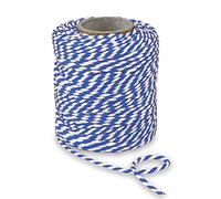 PRÄSENT BAUMWOLLKORDEL azul/blanco, cordón de material natural, hilo macramé 2 mm de ancho, cinta embalar regalo bicolor para manualidades y decoración, biodegradable, 50 m