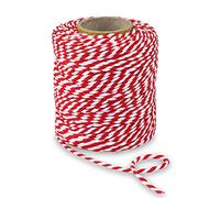 PRÄSENT BAUMWOLLKORDEL rojo/blanco, cordón de material natural, hilo macramé 2 mm de ancho, cinta embalar regalo bicolor para manualidades y decoración, biodegradable, 50 m