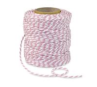PRÄSENT BAUMWOLLKORDEL rosa viejo/blanco, cordón de material natural, hilo macramé 2 mm de ancho, cinta embalar regalo bicolor para manualidades y decoración, biodegradable, 50 m