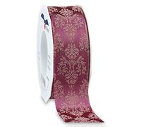 Präsent - Cinta Brixen con alambre e impresa color crema de bayas 40 mm de ancho, 20 m de longitud