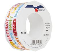 Präsent - Cinta de raso con estampado de feliz cumpleaños, 40 mm de ancho, 20 m de largo