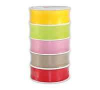 PRÄSENT NEW Life - Cinta de raso de 5 x 3 m, 25 mm de ancho, set de cinta de regalo para envases y decoraciones, cintas de tela suave en cinco colores brillantes