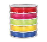 PRÄSENT SATIN multicolor, 5 x 3 m, cinta embalaje raso, 10 mm de ancho, juego de cintas de regalo para embalar y decorar, lazo regalo, cinta floral tejido suave en cinco colores diferentes