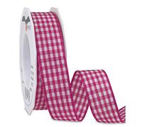 PRÄSENT Vichy Cinta de regalo con borde de alambre magenta/blanco, 20 m de cinta decorativa para decorar y manualidades, 25 mm de ancho, cinta a cuadros para decoraciones coloridas y envoltorios de