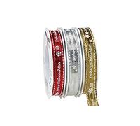 Präsent Weihnachten - Cinta, poliéster, Plateado, 20-m-Roll 15 mm Width