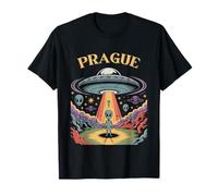 Praga Alien OVNI Abduction Retro Sci-Fi Art Camiseta