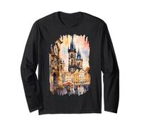 Praga Centro Ciudad Pintura Acuarela Arte Vintage Viajes Manga Larga