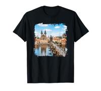 Praga Puente Ciudad Vieja Río Ciudad Histórica Gráfico Esc Camiseta