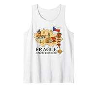 Praga República Checa Dibujos Animados Mapa Destinos Recuerdo Camiseta sin Mangas