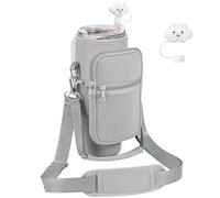 PRAGATISM Bolsa de transporte para botella de agua con bolsa para vaso Stanley de 30 onzas con asa, bolsillo de neopreno para botella de agua con correa ajustable de 4.9 pies, bolsa de botella para