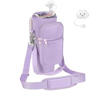 PRAGATISM Bolsa de transporte para botella de agua con bolsa para vaso Stanley de 30 onzas con asa, bolsillo de neopreno para botella de agua con correa ajustable de 4.9 pies, bolsa para botella para