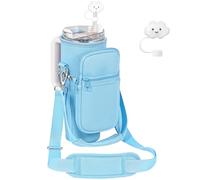 PRAGATISM Bolsa de transporte para botella de agua con bolsa para vaso Stanley de 30 onzas con asa, bolsillo de neopreno para botella de agua con correa ajustable de 4.9 pies, bolsa de botella para