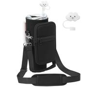 PRAGATISM Bolsa de transporte para botella de agua con bolsa para vaso Stanley de 30 onzas con asa, bolsillo de neopreno para botella de agua con correa ajustable de 4.9 pies, bolsa para botella para