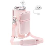 PRAGATISM Bolsa de transporte para botella de agua con bolsa para vaso Stanley de 30 onzas con asa, bolsillo de neopreno para botella de agua con correa ajustable de 4.9 pies, bolsa de botella para
